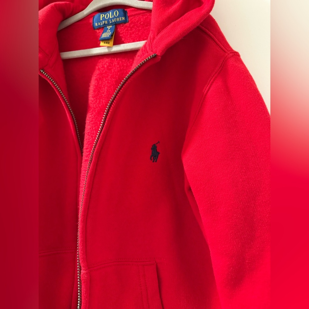 Polo Ralph Lauren Youth Boys Red Hoodie Sweater Full Zip Blue Pony Size S (8) - Picture 3 of 8